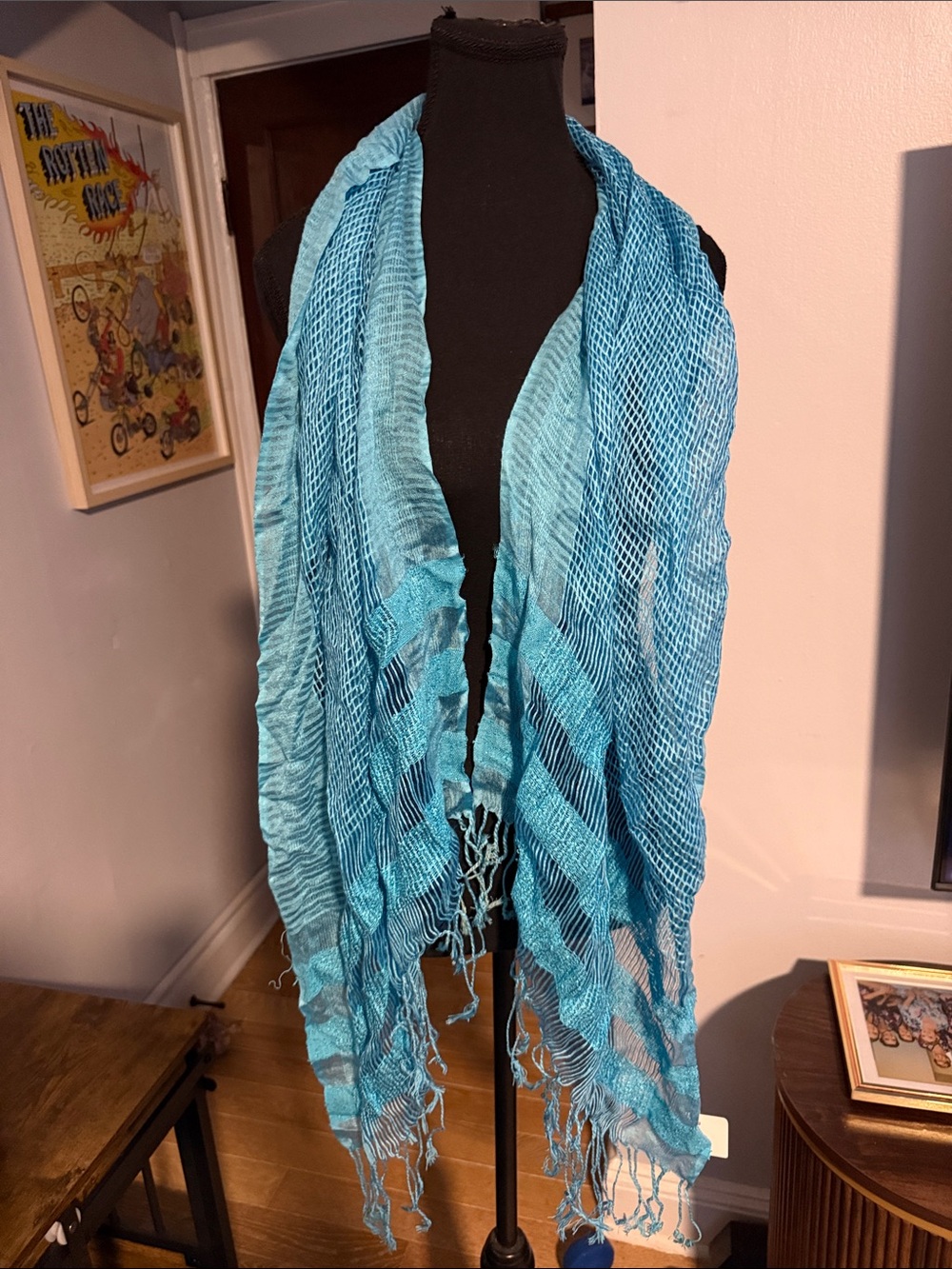Lightweight Turquoise Fringe Scarf